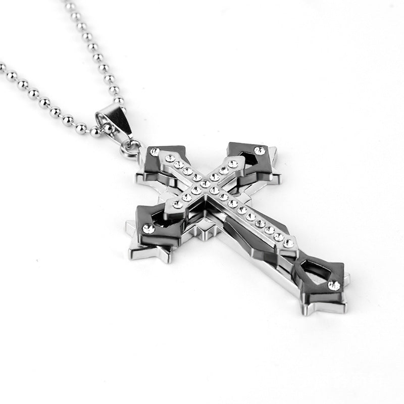Korean men Cross Necklace titanium multi Diamond Pendant Bible Metrosexual Taobao accessories wholesale explosion