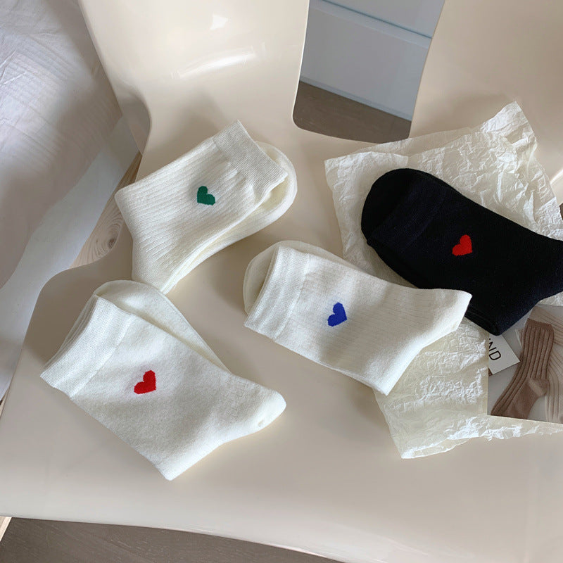 Spring Womens Heart-patterned Mid-calf Socks
