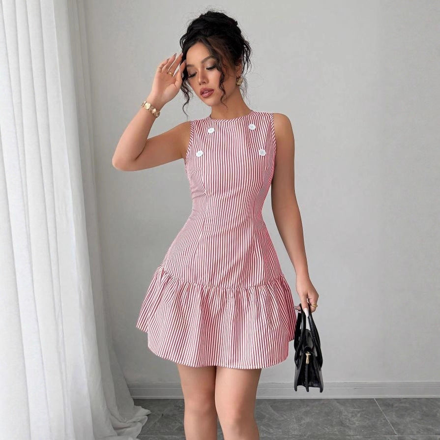 Womens Ruched A-Line Skirt Sleeveless Womens Dress