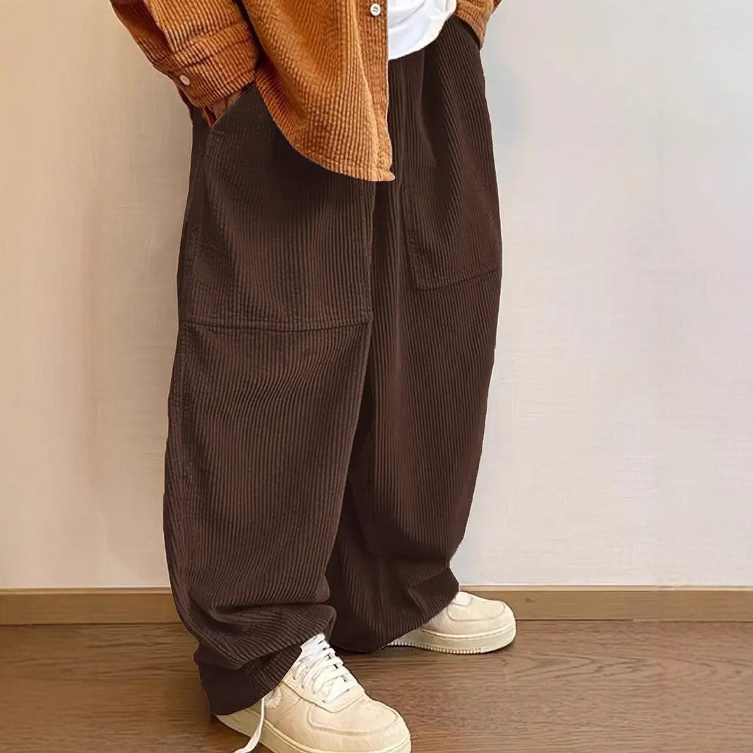 Loose-fitting Corduroy Retro Pants With A Stretchy Elastic Waist Available