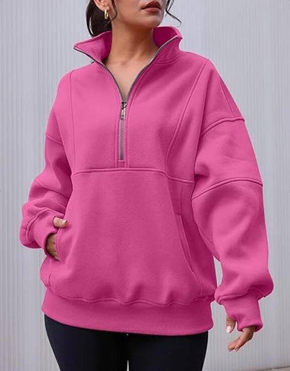 Zipper Patchwork Pocket Brushed Hoody Women's Loose