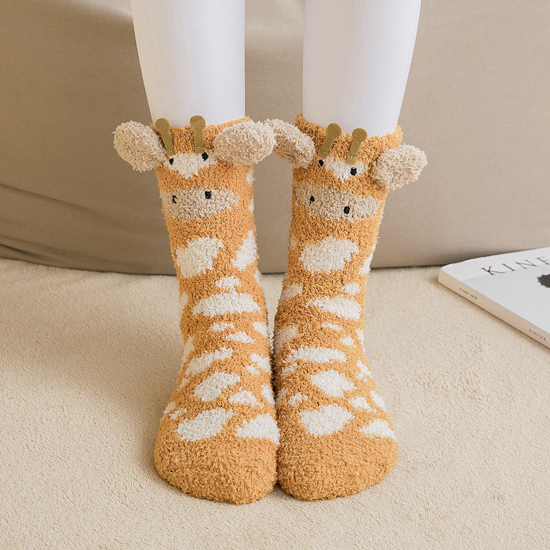 Cute Cartoon Thickened Thermal Home Towel Socks Sleep Floor Socks