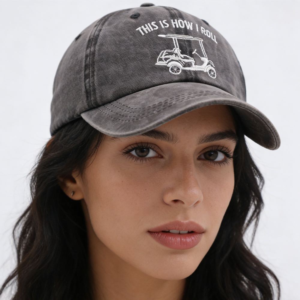 2pcs This Is How I Roll Golf Cart Hat, Funny Golfers Adjustable Cotton Denim Baseball Cap For Men Women