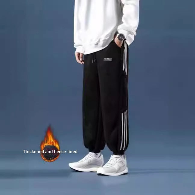 Mens AutumnWinter Striped Color-Block Fleece-Lined Ankle-Fit Pants