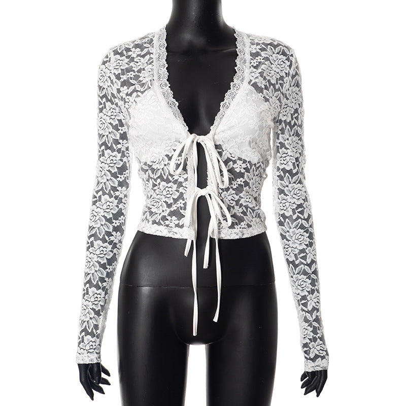 Fashion Hollowed-out Cardigan Short Top Women