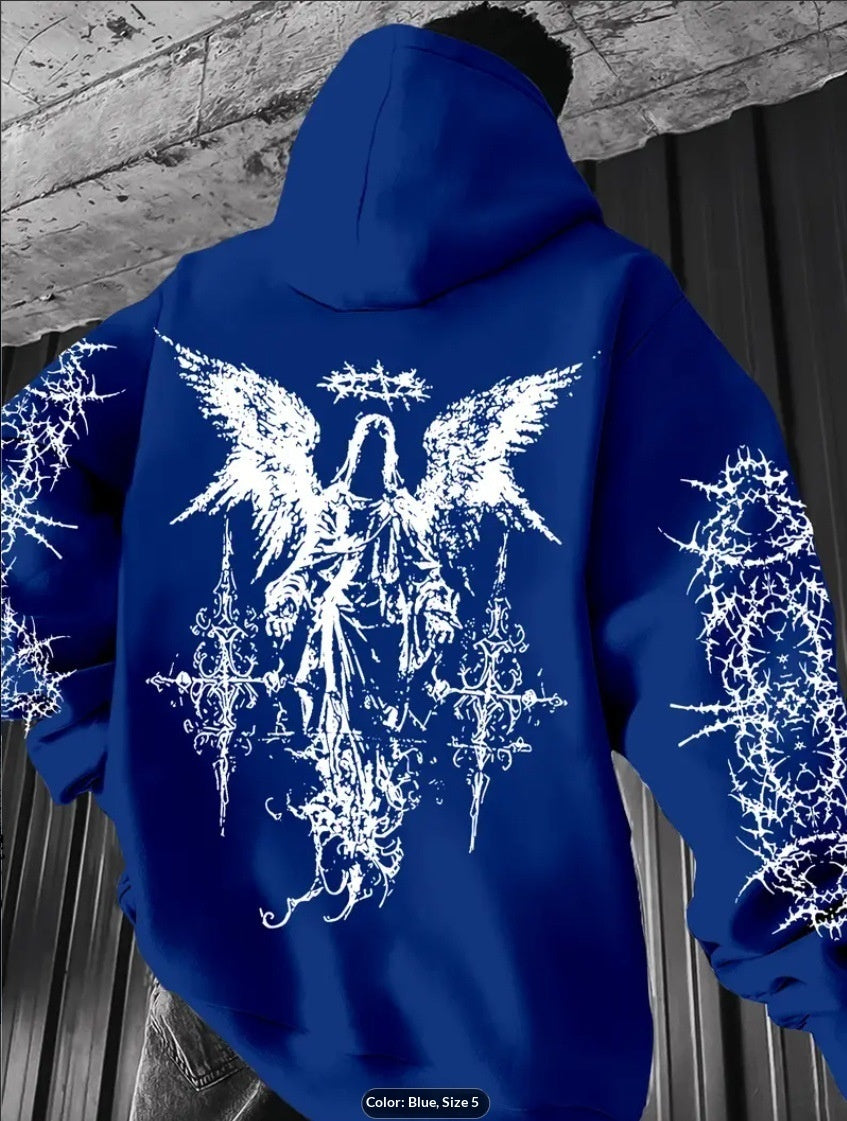 Mens 3D Digital Print Hoodie With Angel Wings Pattern