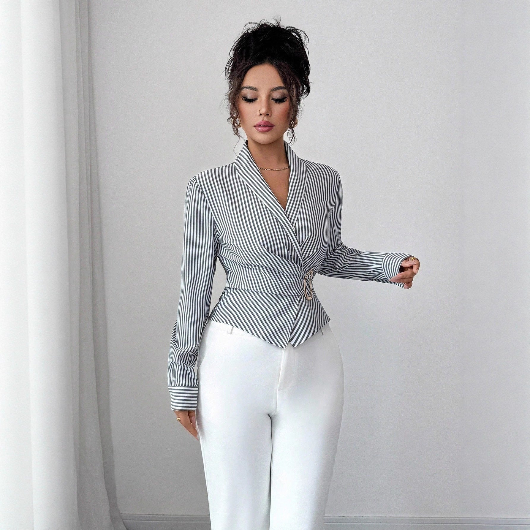 Irregular-shaped Metal Embellished Top For Women