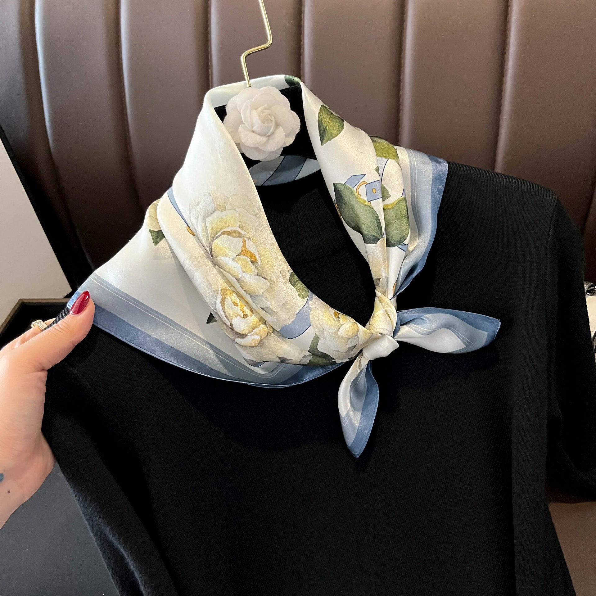 Beige Silk Square Scarf For Womenversatile And Easy To Style