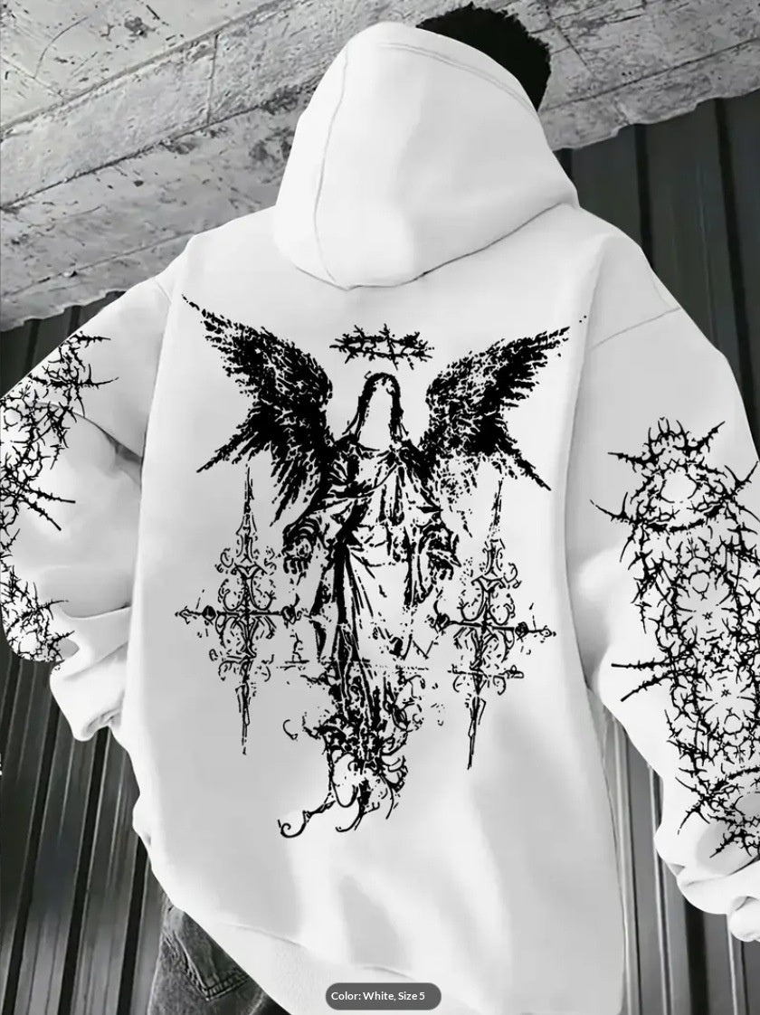Mens 3D Digital Print Hoodie With Angel Wings Pattern
