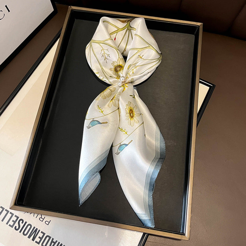 Beige Silk Square Scarf For Womenversatile And Easy To Style