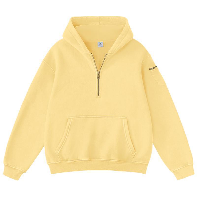 Mens Solid-Color Zip-Up Casual Loose Long-Sleeve Hoodie