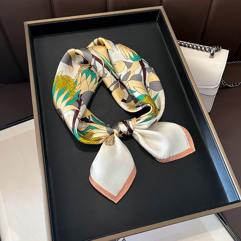 Beige Silk Square Scarf For Womenversatile And Easy To Style