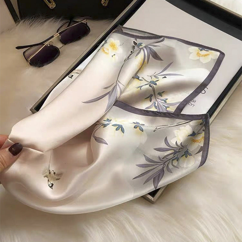 Beige Silk Square Scarf For Womenversatile And Easy To Style