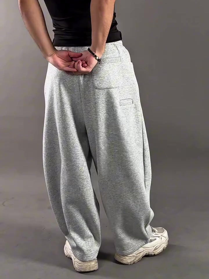 Light Grey Heavyweight Cotton Blend  Wide-Leg Sweatpants
