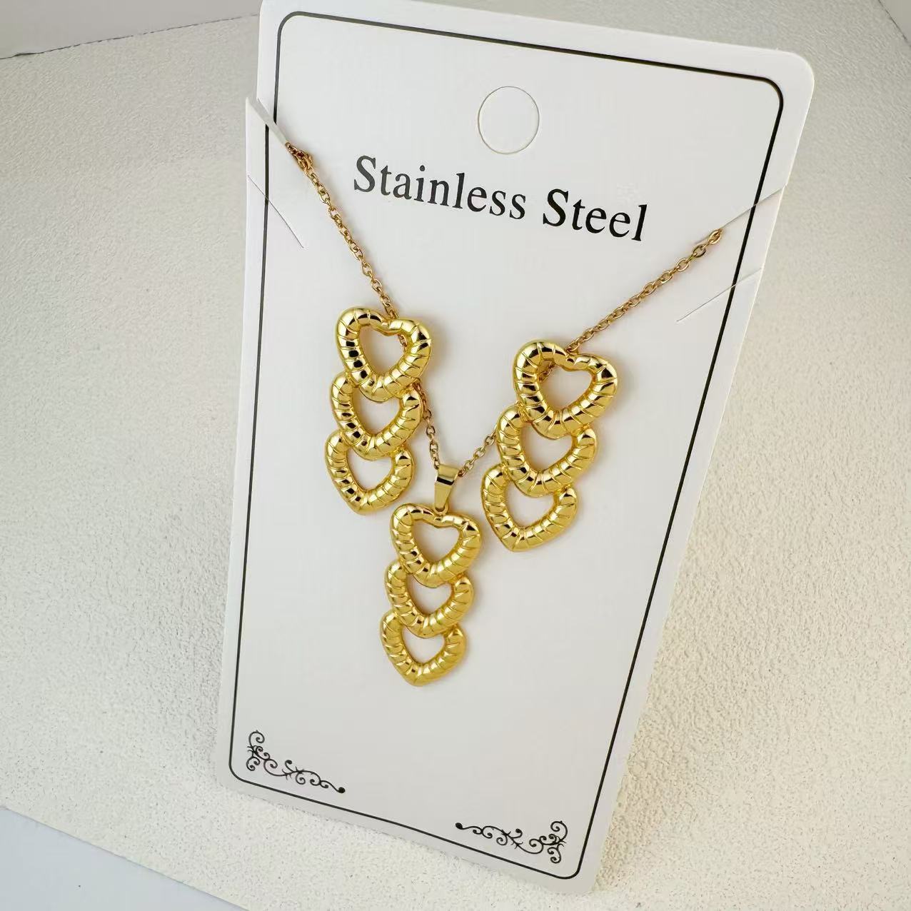 New Stainless Steel Plated 18k Gold Necklace Earring Set