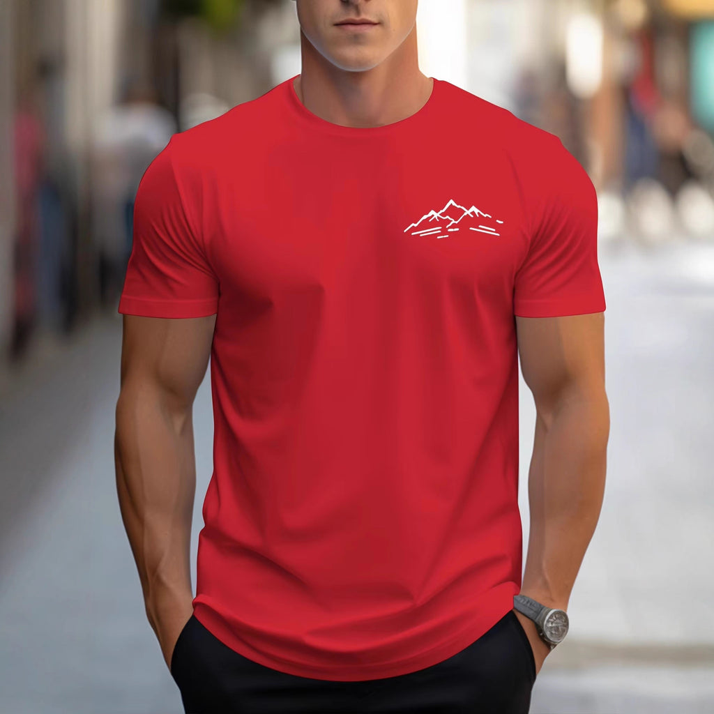 Cotton Relaxed Fit Mountain Pattern Printed Crew Neck Short Sleeve T Shirt For Sports
