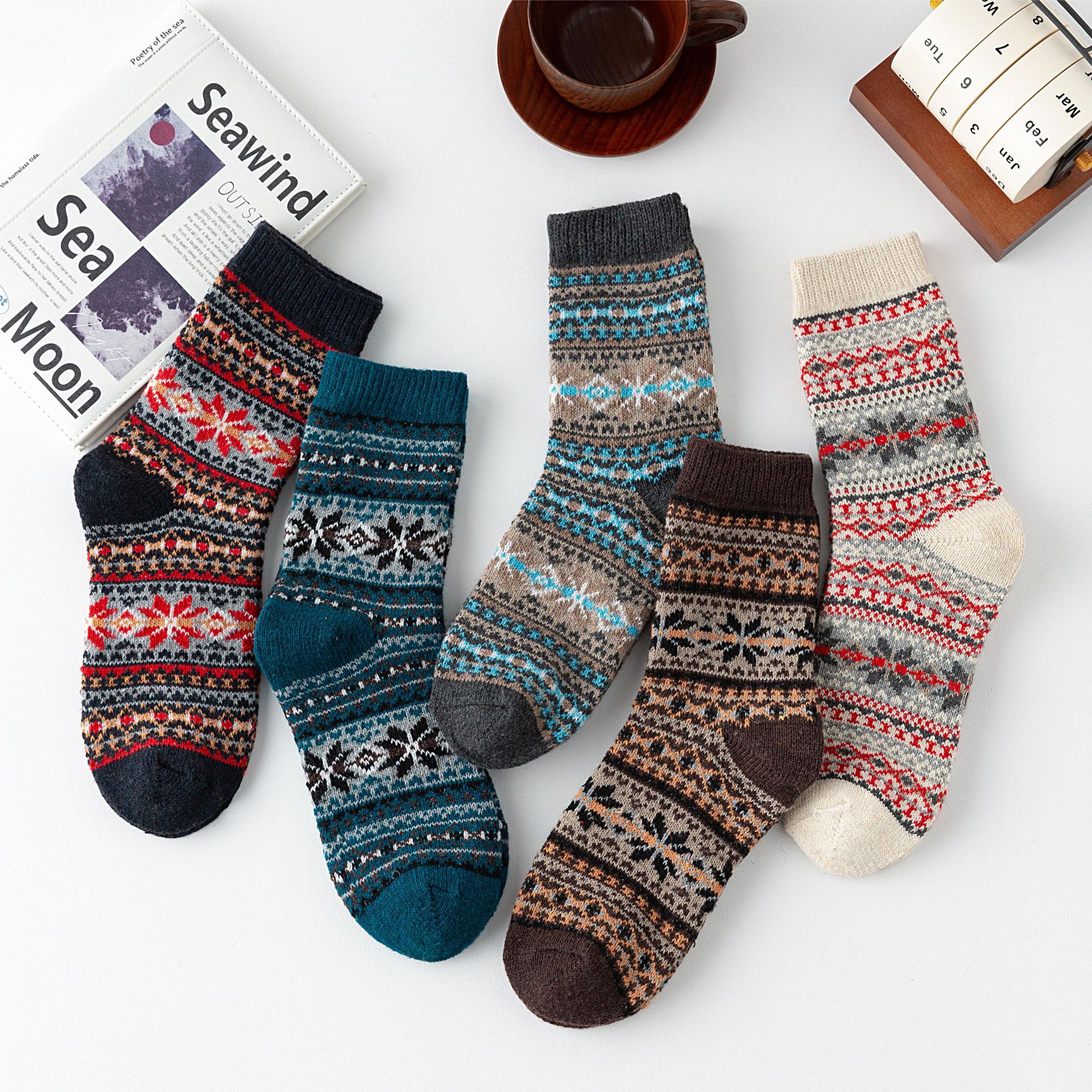 Mens Socks Vintage Ethnic-style Wool Socks For Winter