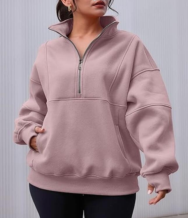 Zipper Patchwork Pocket Brushed Hoody Women's Loose