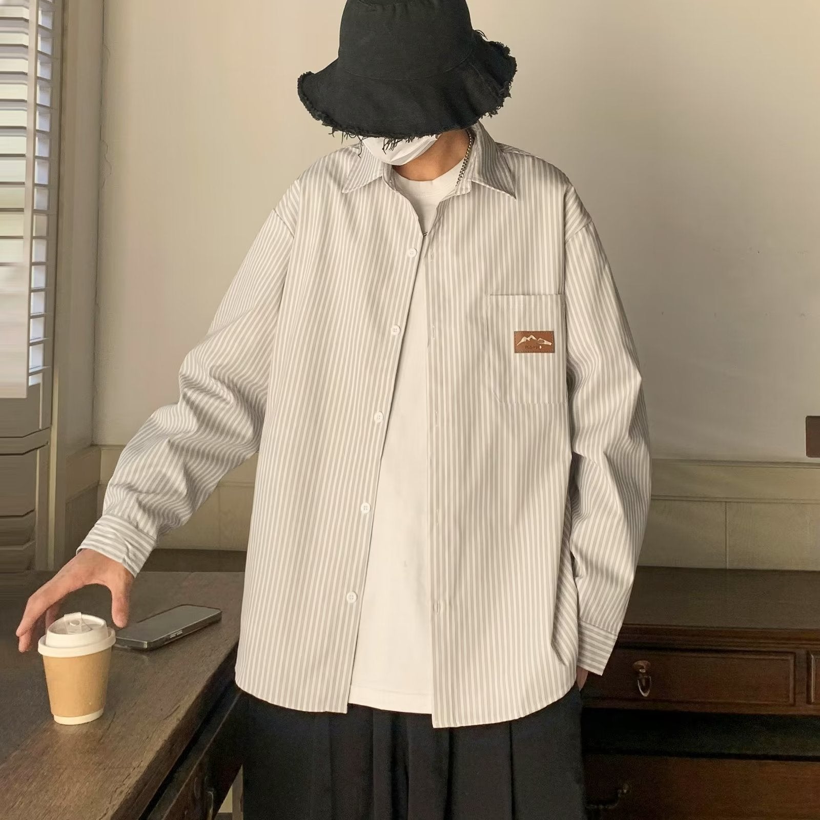 Mens Refined Loose-fit Casual Striped Shirt