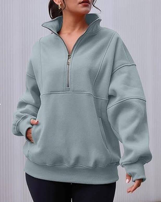 Zipper Patchwork Pocket Brushed Hoody Women's Loose
