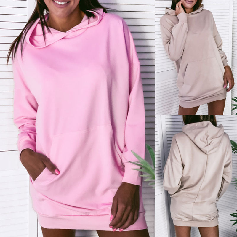 Long Sweater Hoody Sweater Solid Color