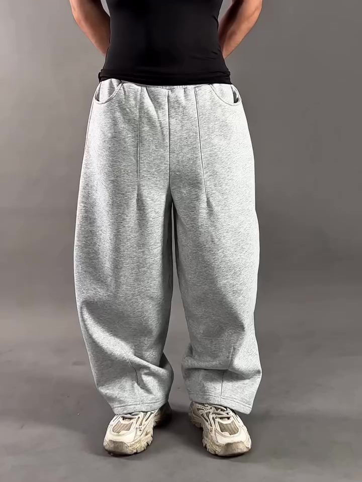 Light Grey Heavyweight Cotton Blend  Wide-Leg Sweatpants