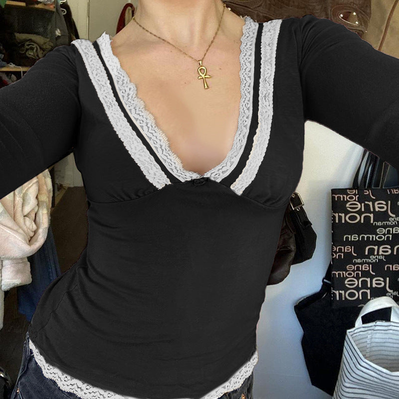 Lace Short Long Sleeve Top Women