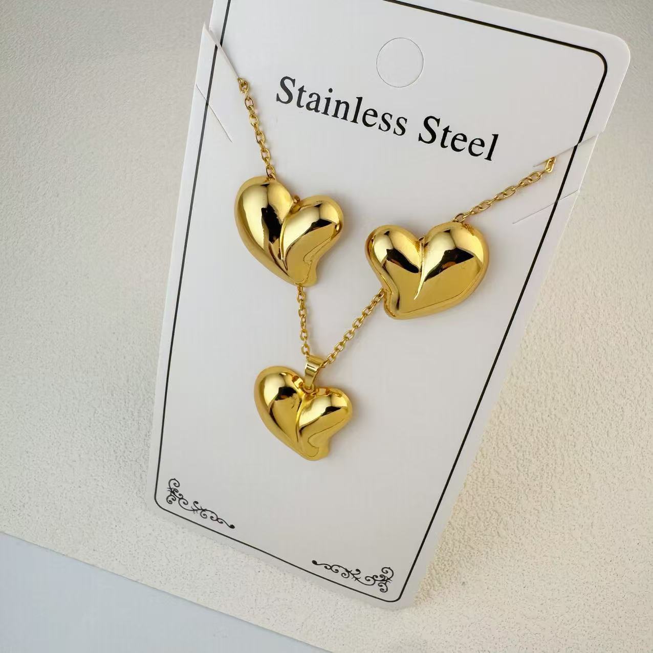 New Stainless Steel Plated 18k Gold Necklace Earring Set