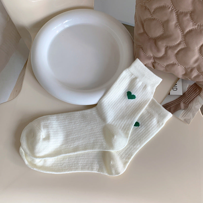 Spring Womens Heart-patterned Mid-calf Socks