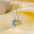 Sun Moon Necklace Open Ring Set