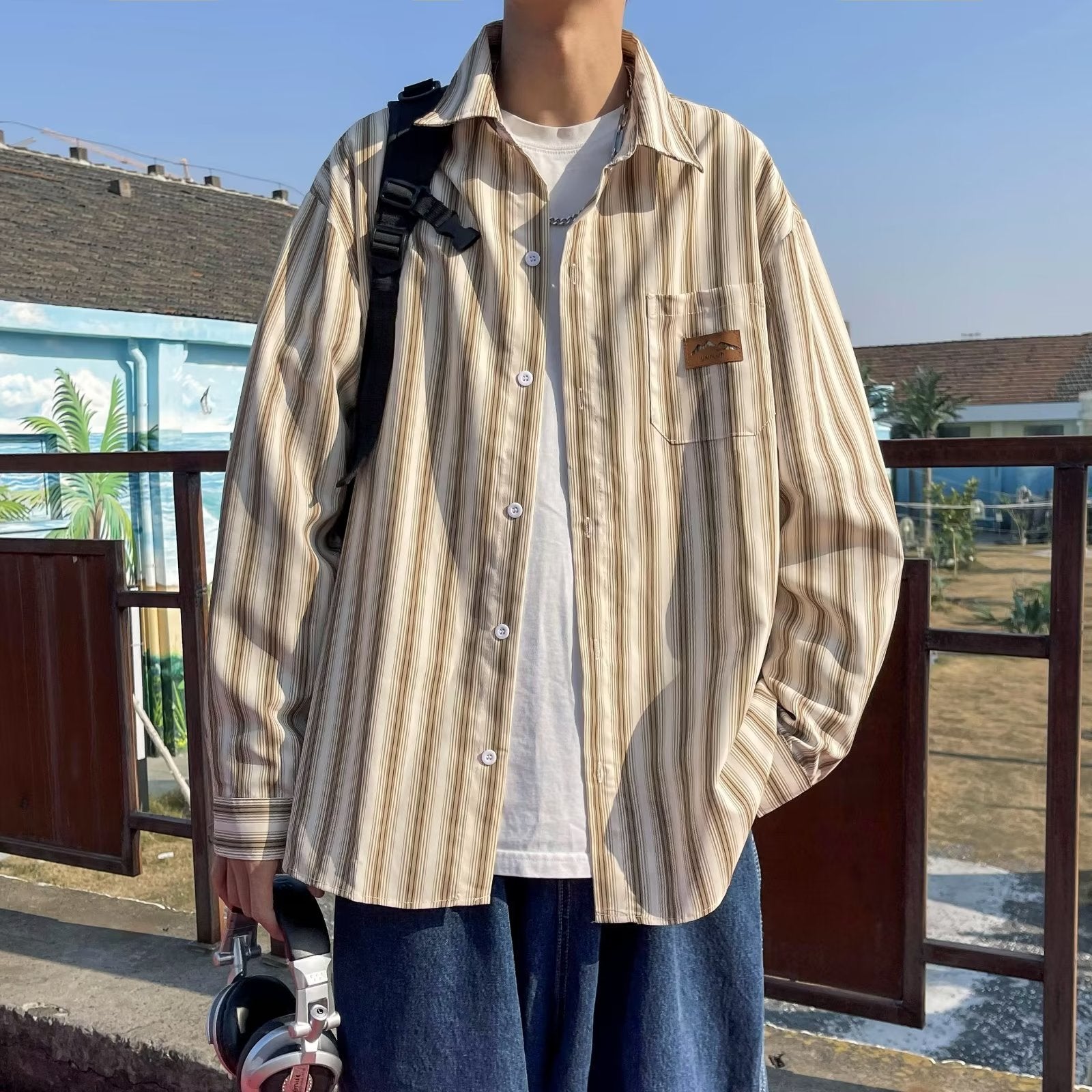 Mens Refined Loose-fit Casual Striped Shirt