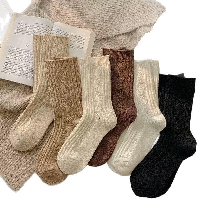 Womens Solid Color Goes With Everything Thick Warm Wool Socks