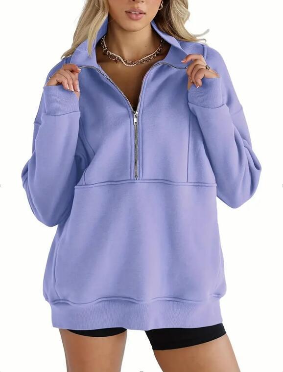 Zipper Patchwork Pocket Brushed Hoody Women's Loose