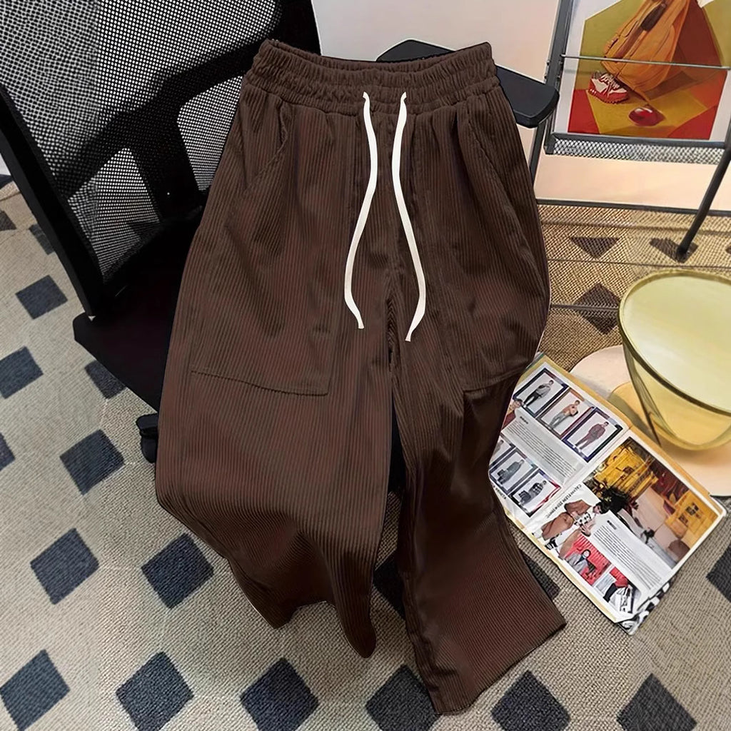 Loose-fitting Corduroy Retro Pants With A Stretchy Elastic Waist Available