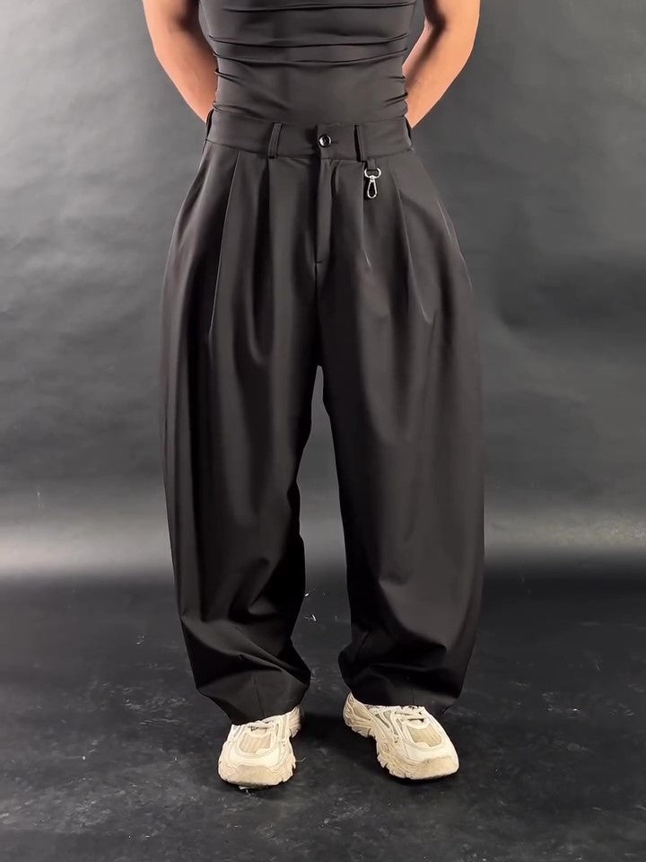 Black High Waist Multi-Pleated 3D Wide-Leg Pants