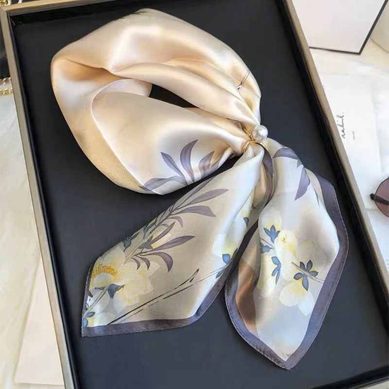 Beige Silk Square Scarf For Womenversatile And Easy To Style