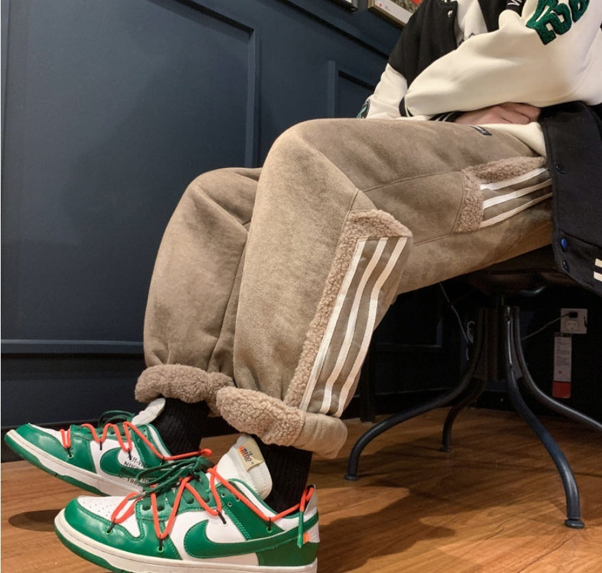 Mens AutumnWinter Striped Color-Block Fleece-Lined Ankle-Fit Pants