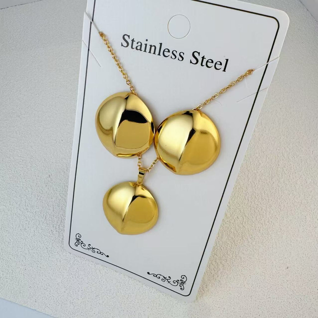 New Stainless Steel Plated 18k Gold Necklace Earring Set