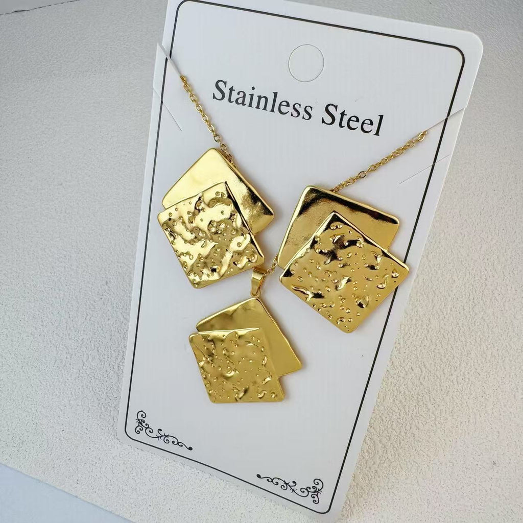 New Stainless Steel Plated 18k Gold Necklace Earring Set