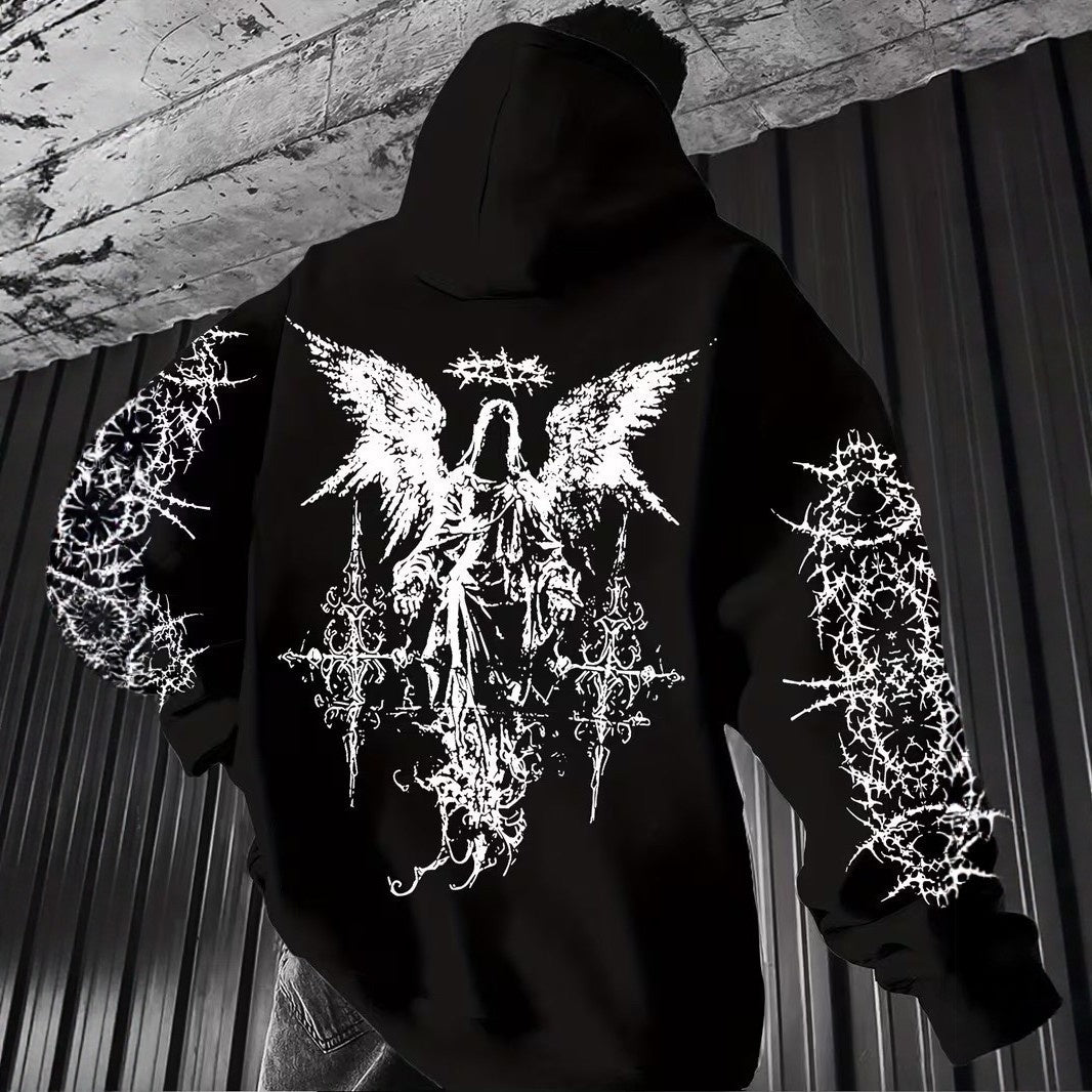 Mens 3D Digital Print Hoodie With Angel Wings Pattern