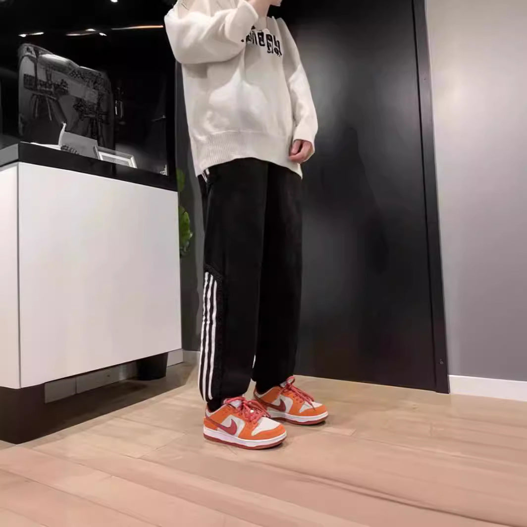 Mens AutumnWinter Striped Color-Block Fleece-Lined Ankle-Fit Pants