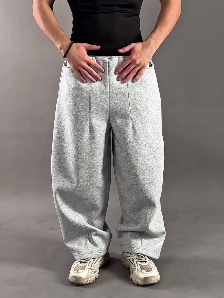 Light Grey Heavyweight Cotton Blend  Wide-Leg Sweatpants