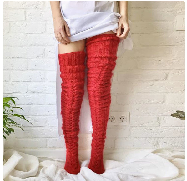 Women's Solid Color Over-the-knee Wool Foot Warmer Stockings