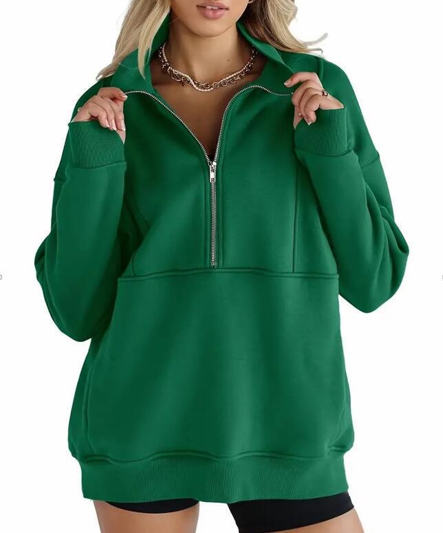 Zipper Patchwork Pocket Brushed Hoody Women's Loose
