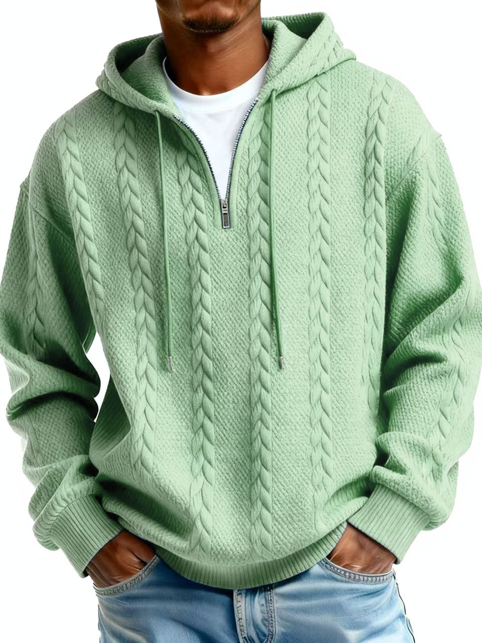 Fashionable Half-zip Hooded Sweatshirt With Long Sleeves