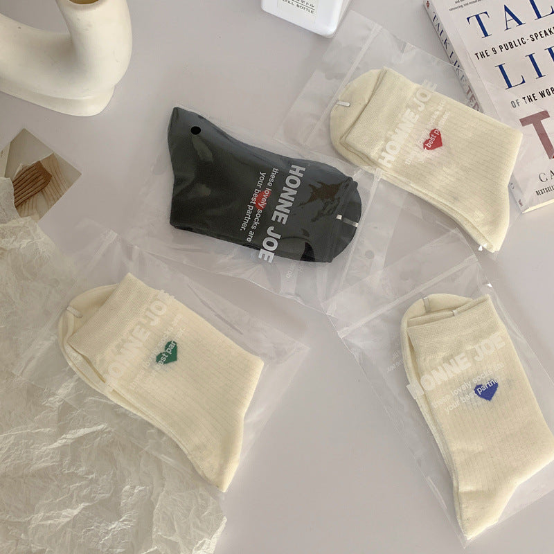 Spring Womens Heart-patterned Mid-calf Socks