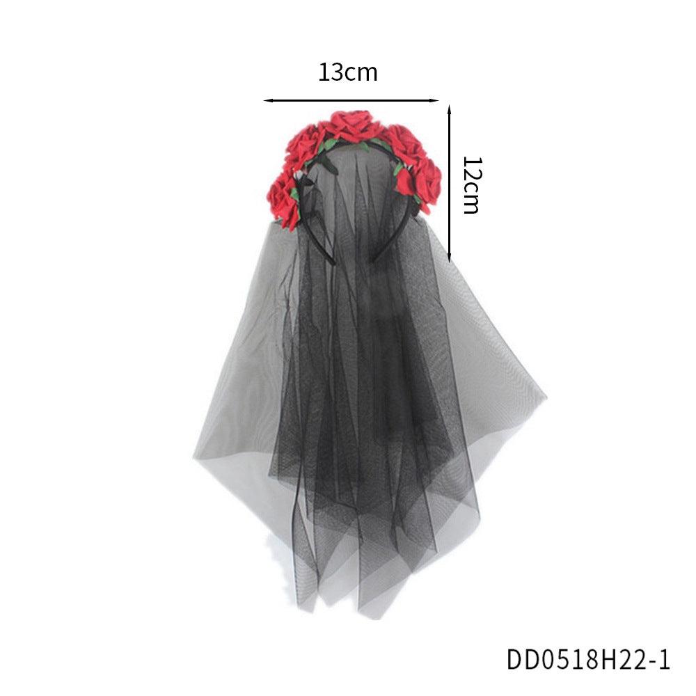 Party Headband Accessory Rose Veil Halloween Mesh Veil Stage Prop