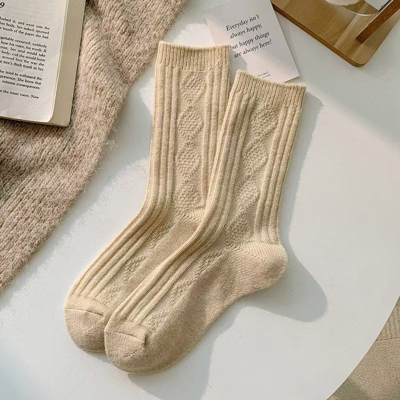 Womens Solid Color Goes With Everything Thick Warm Wool Socks