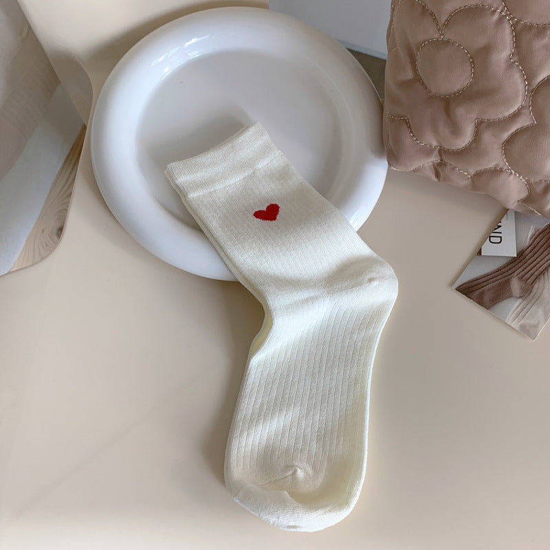 Spring Womens Heart-patterned Mid-calf Socks