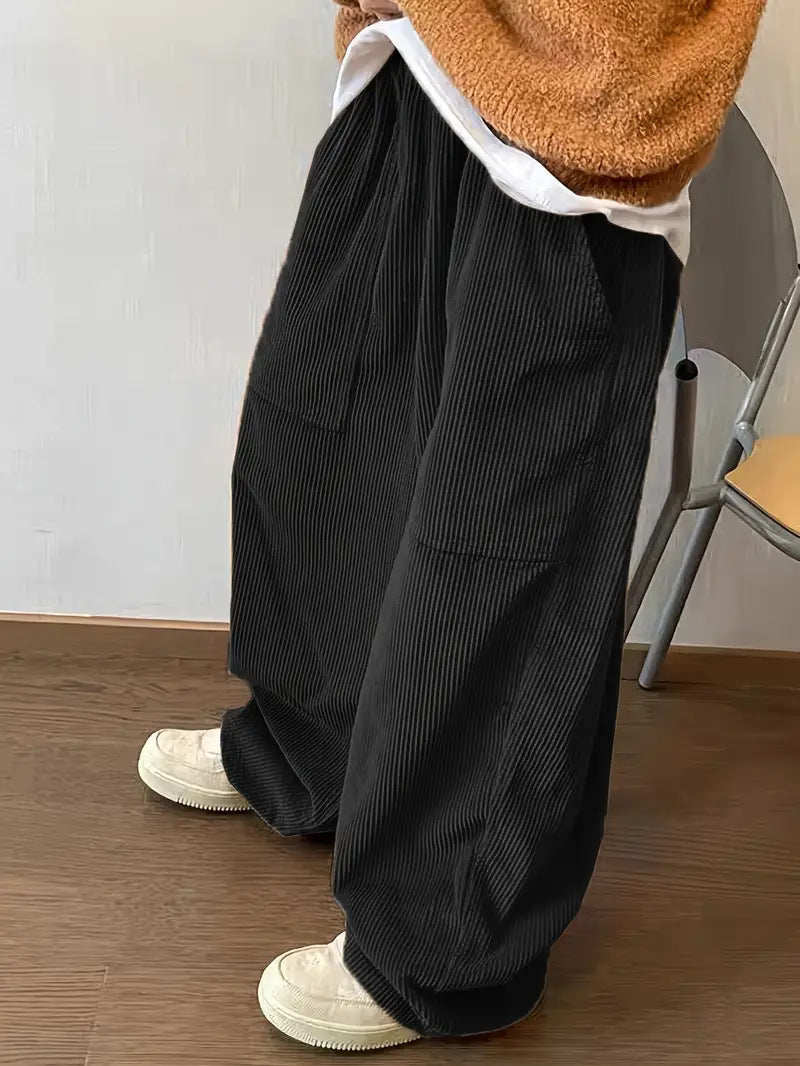 Loose-fitting Corduroy Retro Pants With A Stretchy Elastic Waist Available